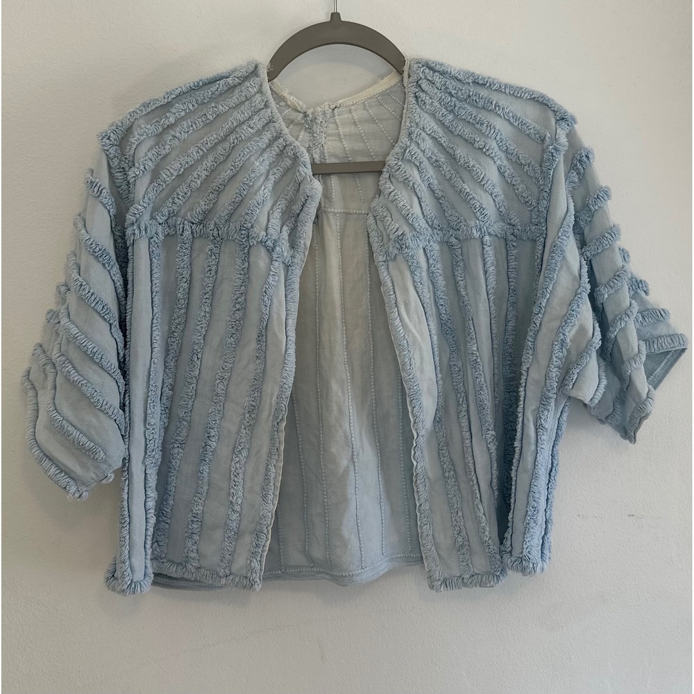 Light Blue Textured Open Front Women's Jacket